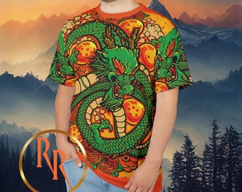 Chinese Green Dragon Print Tee: Asian Myth Polyester Shirt
