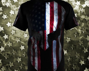 American Flag Spartan Helmet All Over Print Tee - Military Veteran Gift
