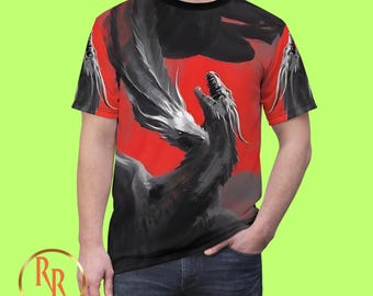 Battling Dragons All Over Print Tee: Fantasy Streetwear Shirt