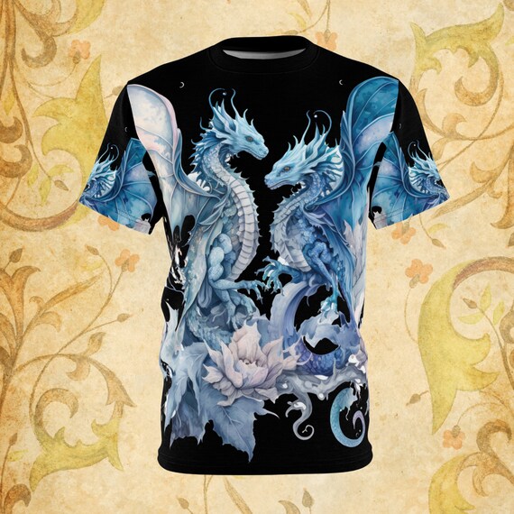 Chemise dragon Tee shirt dragon fantastique Chemise creature mythique vintage Dragon bleu T shirt Cadeau pour elle lui Fantasme unique a la mode Impression sur toute la surface Etsy France