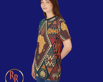 Camiseta con estampado tribal africano: camisa de manga corta de poliéster afrocéntrica