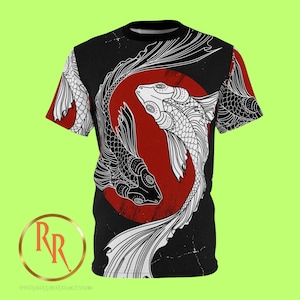 Koi Fish Ying and Yang All Over Print Polyester Tee Japanese art shirt samurai tee shirt martial arts t shirt Bushido tshirt nishikigoi tee