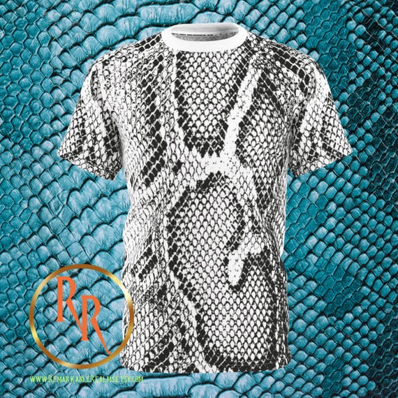 パイソン柄プリントポリエステルTシャツ - グレー、ホワイト、爬虫類