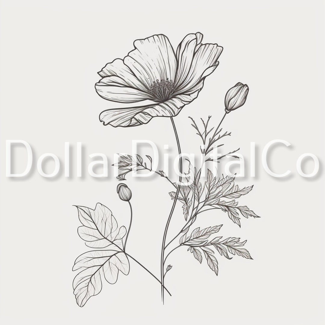 Minimalist Flower Drawing Digital Download Commercial Use Etsy