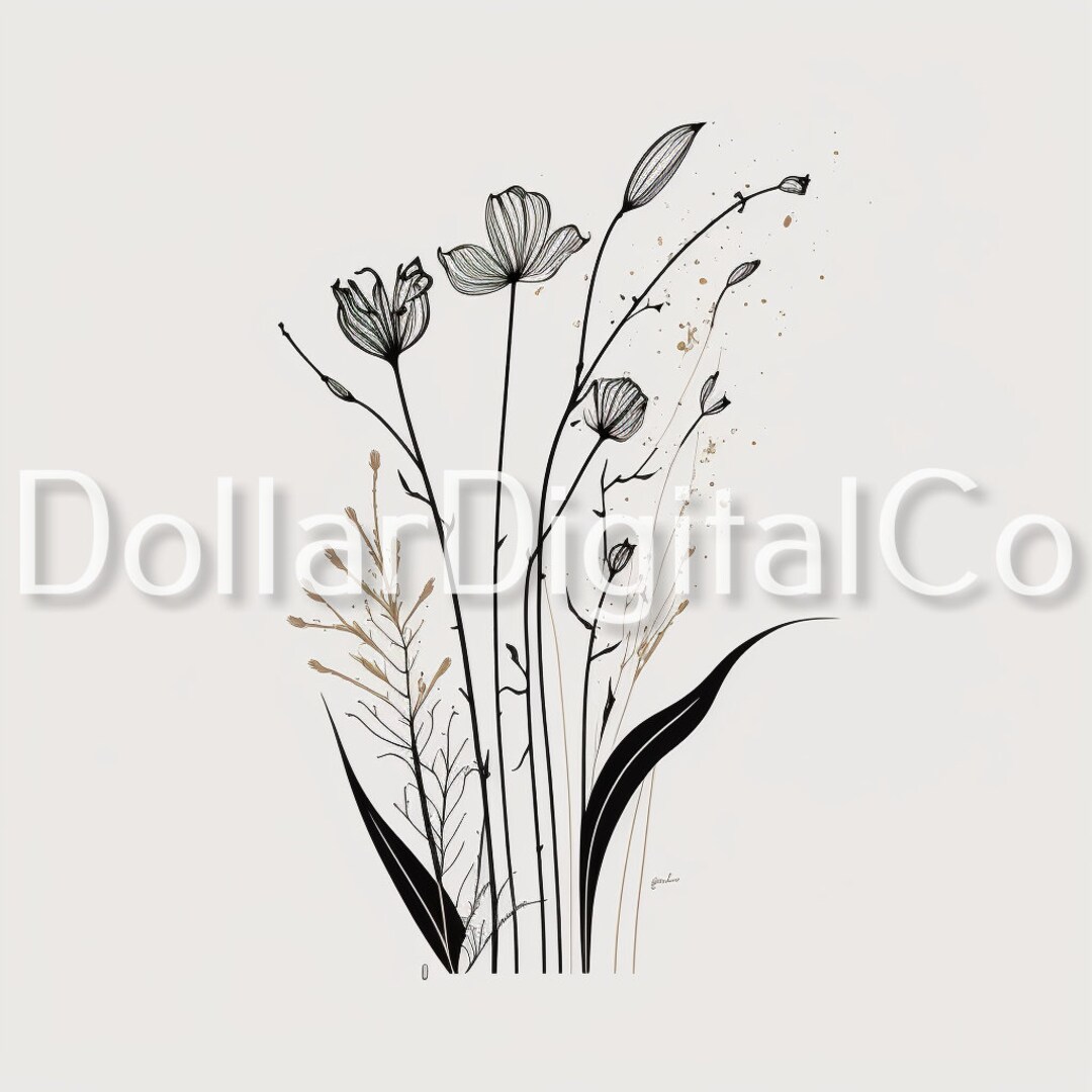 Minimalist Flower Drawing Digital Download Commercial Use Etsy