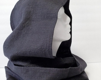 Linen Scarf Hood, Scoodie, Tacti-hood -- Hooded Infinity Scarf for