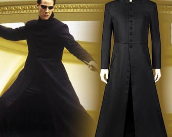 ラテックスマトリックスジャケット：ロングブラックコスプレコート