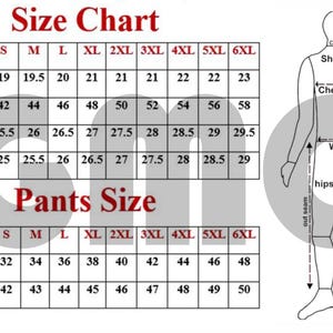 Puede incluir: Tabla de tallas de ropa con medidas de hombros, pecho, largo y mangas. Tambi&eacute;n incluye tallas de pantalones para cintura y largo. Un diagrama ilustra los puntos de medici&oacute;n.