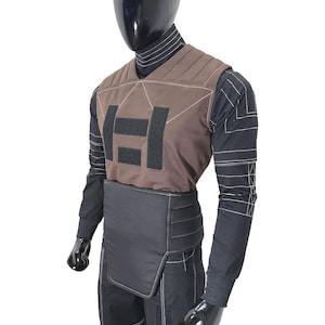 Disfraz de mandaloriano de Din Djarin / Traje de cosplay negro de Star Wars con chaleco marrón