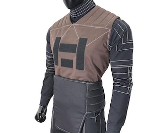 Din Djarin Mandalorian Costume | Star Wars Black Cosplay Suit with Brown Vest