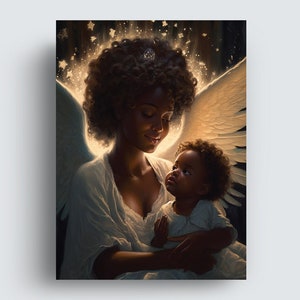 Guardian Angel Watching Over Baby - Digital Art Print, Guardian Angel Watching Over Baby Instant Download Poster