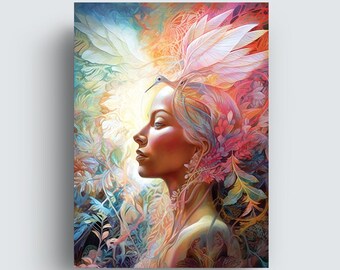 Digital Art Print of Plant Spirit - Vibrant and Ethereal Botanical Illustration Art, Plant Spirit  Instant Download Poster