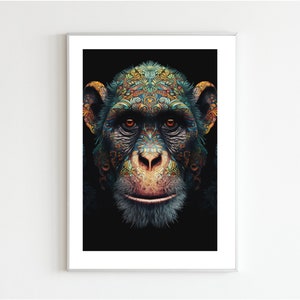 Printable Art, Abstract Animal Art, Animal Poster, Chimpanzee , Digital Download, Background Image, Picture