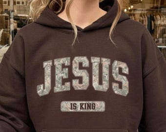 Jesus Is King Hoodie Sweatshirt Shirt Camo Hoodie Camo Shirt Camouflage Shirt Woodland Whimsy Hunting Season Shirt Western Fall Shirt