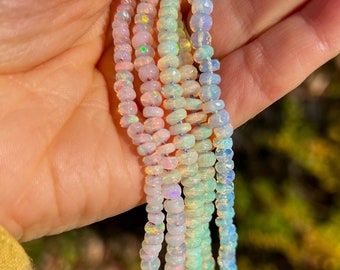 Opal beaded candy necklace, hand knotted jewelry, gemstone jewelry, October birthstone, pastel necklace, genuine opal, rainbow flash