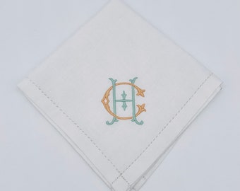 Monogrammed ladies' 12 inch hand stitched cotton handkerchiefs