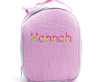 Personalized seersucker lunch bags to match the toddler backpacks