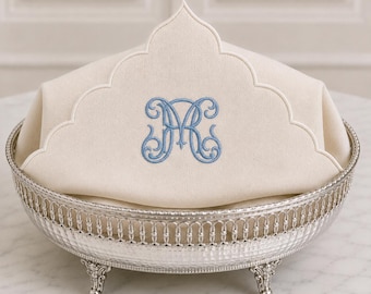 Linen monogrammed bread basket liners in white and ecru