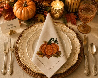 Hemstitched 22" square linen fall and Thanksgiving dinner napkins