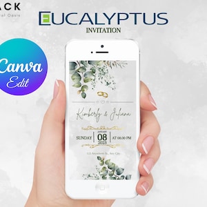 Canva Edit, Wedding Premium, Electronic Invitation, Greenery Digital Template, Eucalyptus Mobile Invite, Instant Download