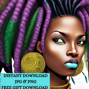Beautiful Black Woman Wall Art, Black Girl Art, Wall Décor, Digital Downloads, Instant Download, AI art, PNG