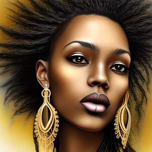 Beautiful Black Woman Wall Art, Black Girl Art, Wall Décor, Digital Downloads, Instant Download, AI art, PNG