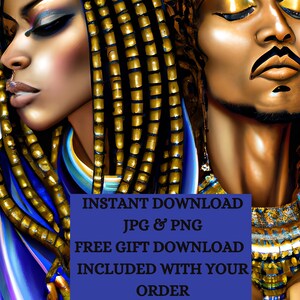 Beautiful Black Man & Woman Wall Art, Egyptian Art, Afrocentric Art, Wall Décor, Digital Downloads, Instant Download, AI art, PNG