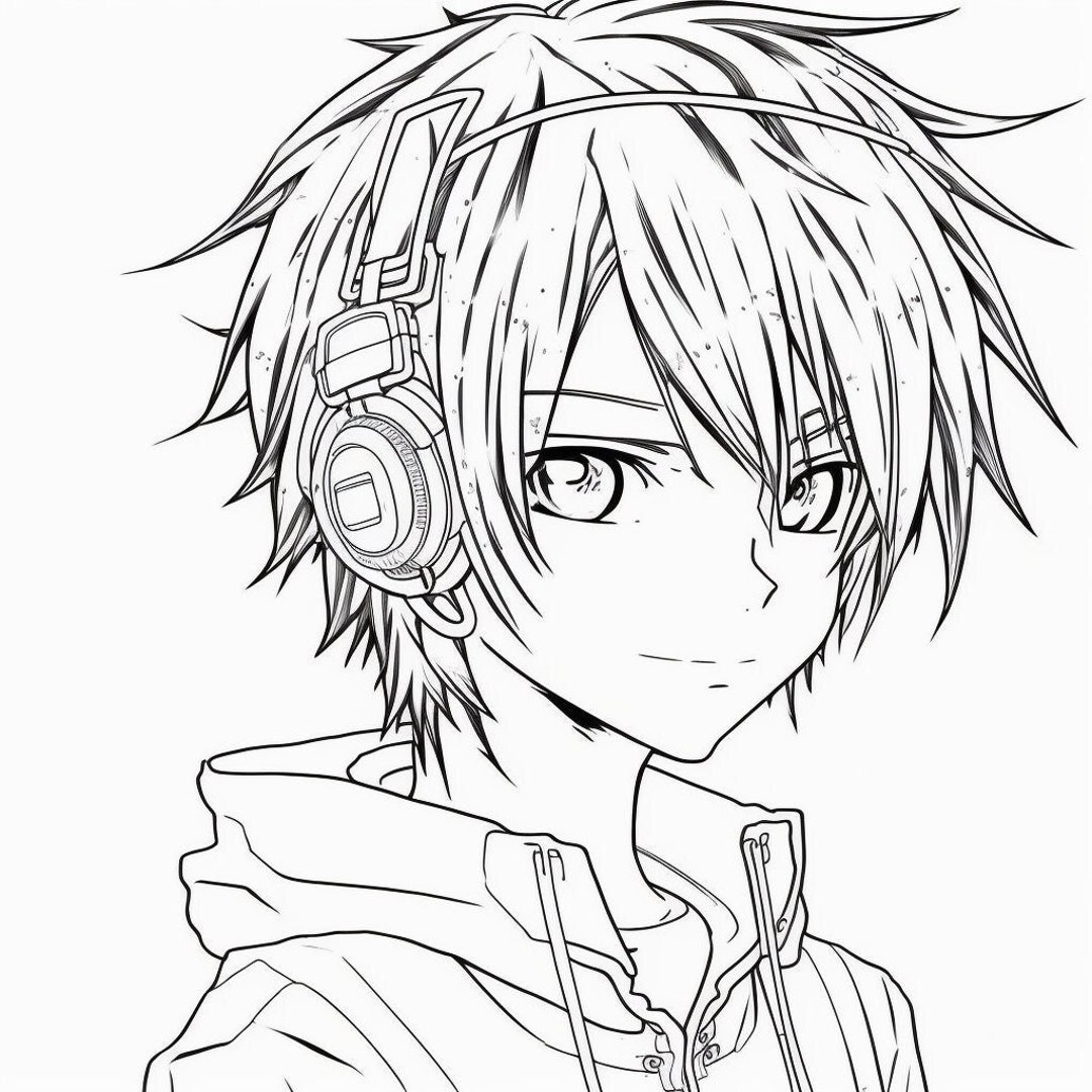 anime boy and girl back to back coloring pages