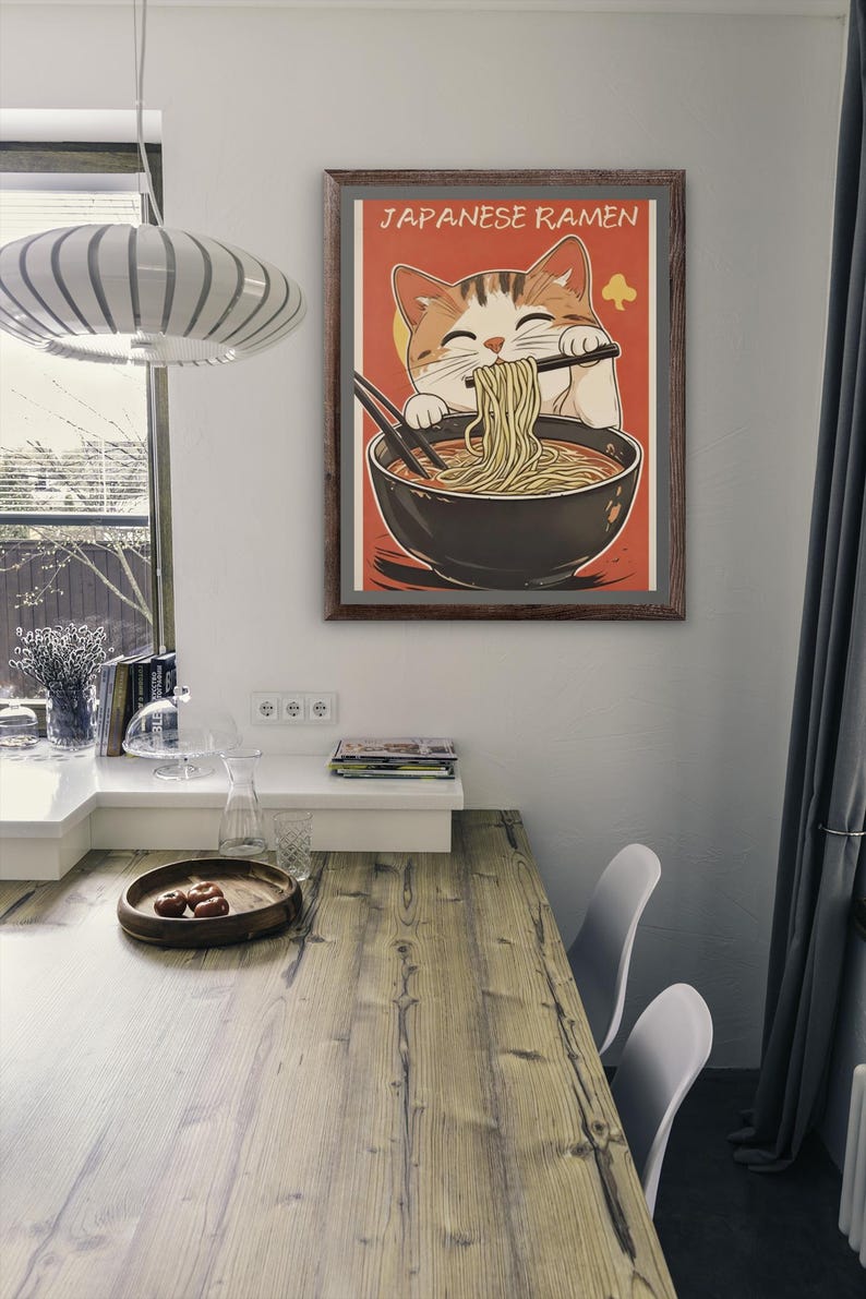 Sushi Cat Wall Art - Cute Japanese Cat Print - Aesthetic Food Poster ...
