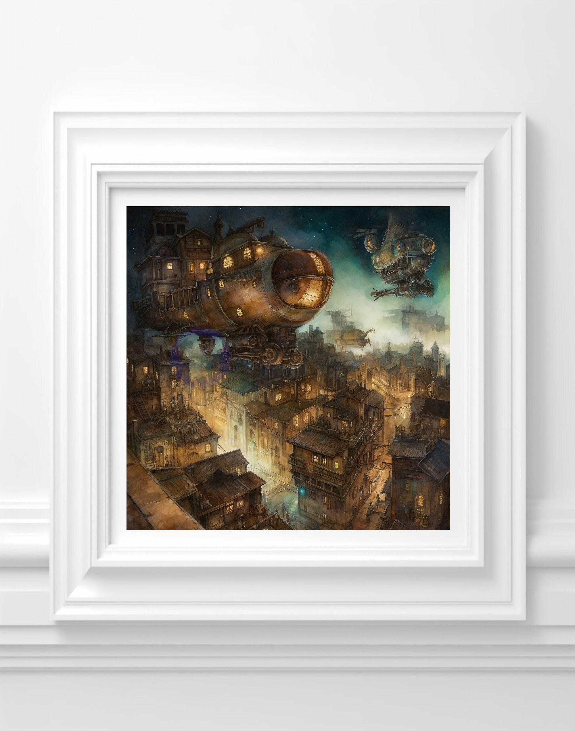 Flying Steampunk City, Digital Print, Surreal, Fantasy Wall Decor, Home ...