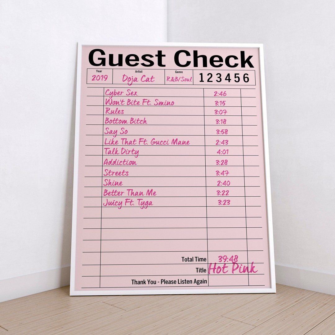 Printable Guest Check Poster, Hot Pink Poster, Doja Cat Poster, Trendy
