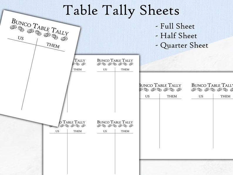 Bunco Score Card and Tally Sheet, Table Cards, Bunco Rules and ...