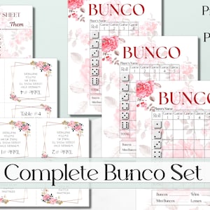 Cartão de pontuação e folha de registro do jogo Floral Bunco, conjunto Bunco temático primavera verão, pacote Bunco para impressão