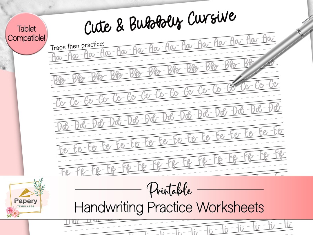 Practice Cute Bubbly Cursive Handwriting Improve Your Etsy