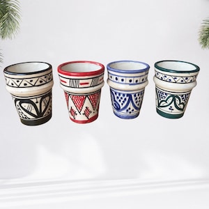 Handbemalte marokkanische Keramik Teetassen-Set mit 4 Keramik Teetassen-Einzigartige Keramikbecher-Feine Keramik-Kaffeetassen-Marokkanische handwerkliche Note