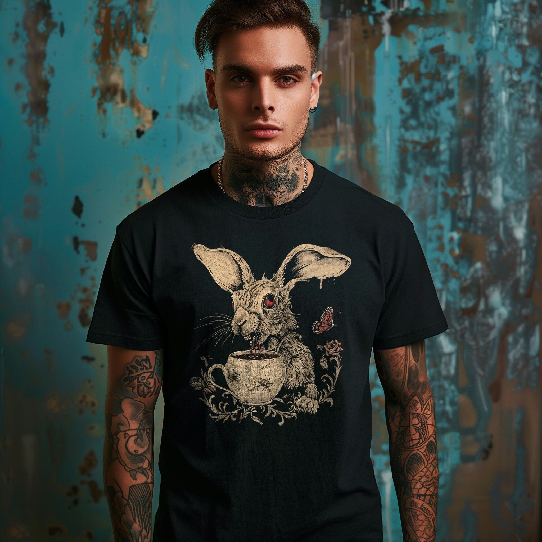 March Hare Down Tee- Alice in Wonderland | Watership Down | Gothic | Mad Tea Party