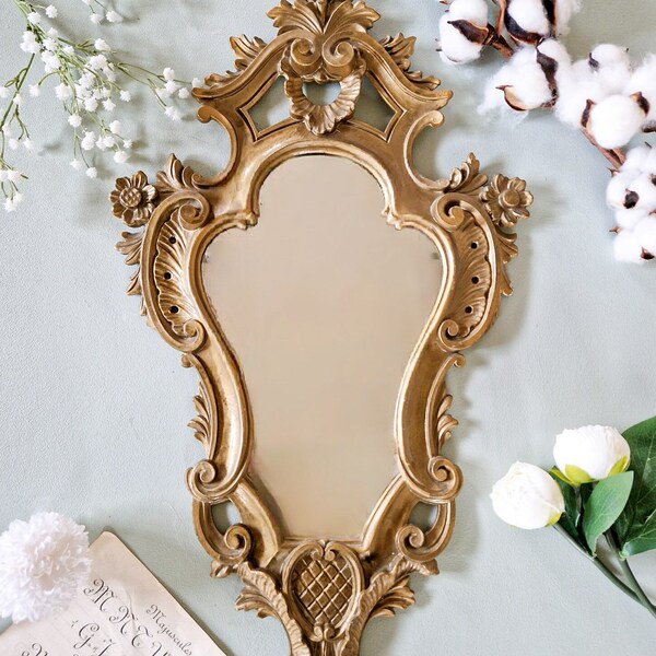 Miroir italien ancien en résine doré style baroque