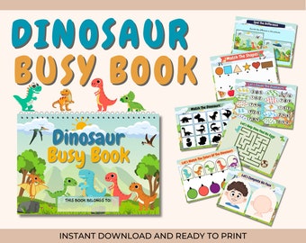 Digitales beschäftigtes Buch zum ausdrucken, Dinosaurier Homeschool Ressourcen, Lernmappe für Kleinkinder