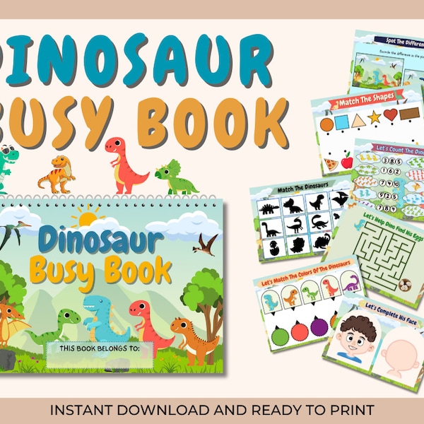 Digital Busy Book Printable, Dinosaur Homeschool Resources, Toddler Learning Binder