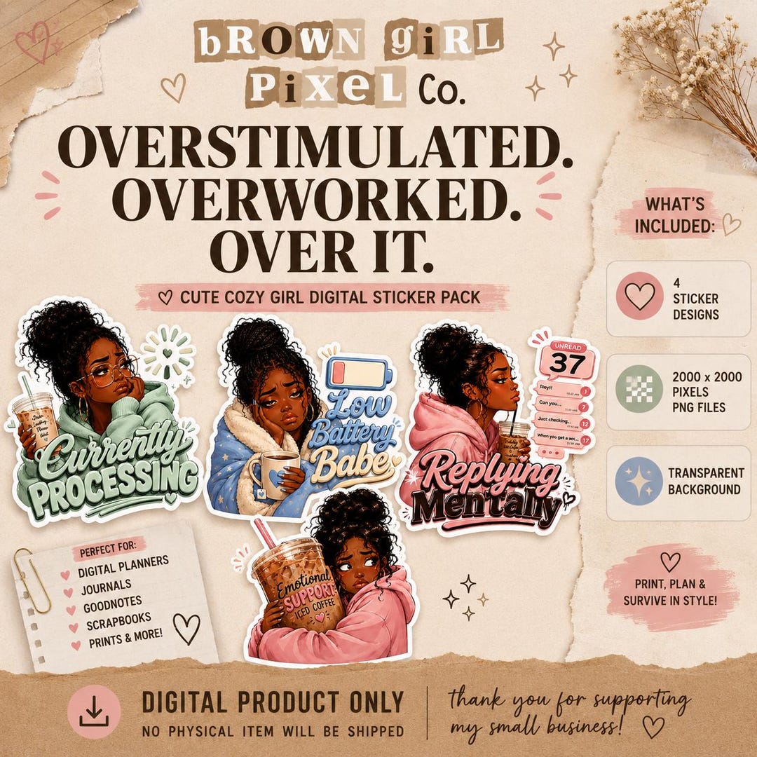 Cozy Black Girl Digital Stickers for Goodnotes, Journals & Planners ...