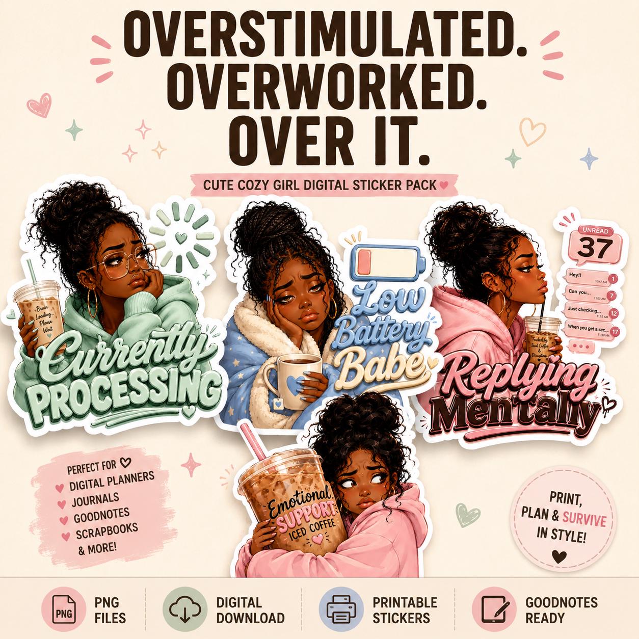 Cozy Black Girl Digital Stickers for Goodnotes, Journals & Planners ...