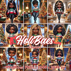 かわいい女の子のPNGクリスマスバンドル | ホリデーガールズ | クリスマスクリップアート | 透明な背景 | 商用利用 | プランナーステッカー