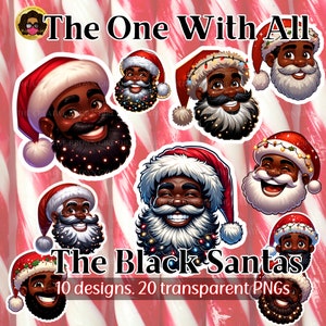 Pacchetto di Natale PNG SANTAS nero / Babbo Natale / Clipart di Natale / Sfondo trasparente / Uso commerciale / Adesivi pianificatore