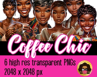 Coffee Chic Clipart Bundle: AI Art PNGs for Print (Digital Download)