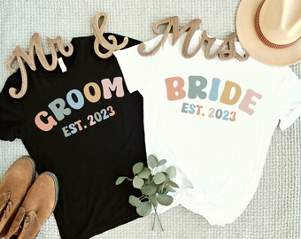 Bride and Groom Shirt, Wedding Shirt, Wedding Party Shirt,  Personalize Huband Wifey Shirt, Custom Bride and Groom Gift, Bridal Party Shirt