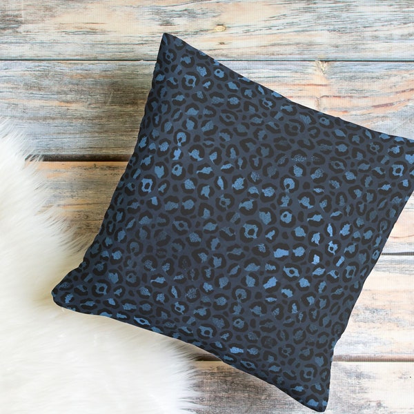 Blue Leopard Pillow Etsy