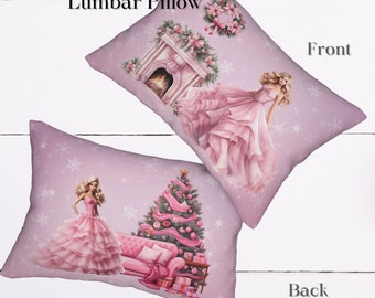 Pink Christmas Princess Doll Festive Home Decor Lumbar Pillow