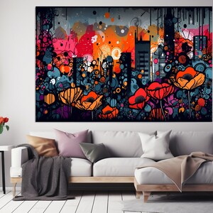Poppy Skyline - By StreetArtRiot - Ready to Hang stretched canvas - Graffiti