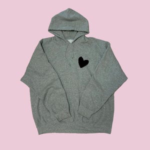 Heart hoodie, preppy sweatshirt, gray pullover, fashion, street style