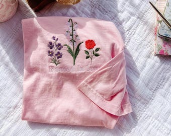 Camiseta personalizada com bordado de flor do mês de nascimento, presente perfeito para o Dia das Mães na primavera.